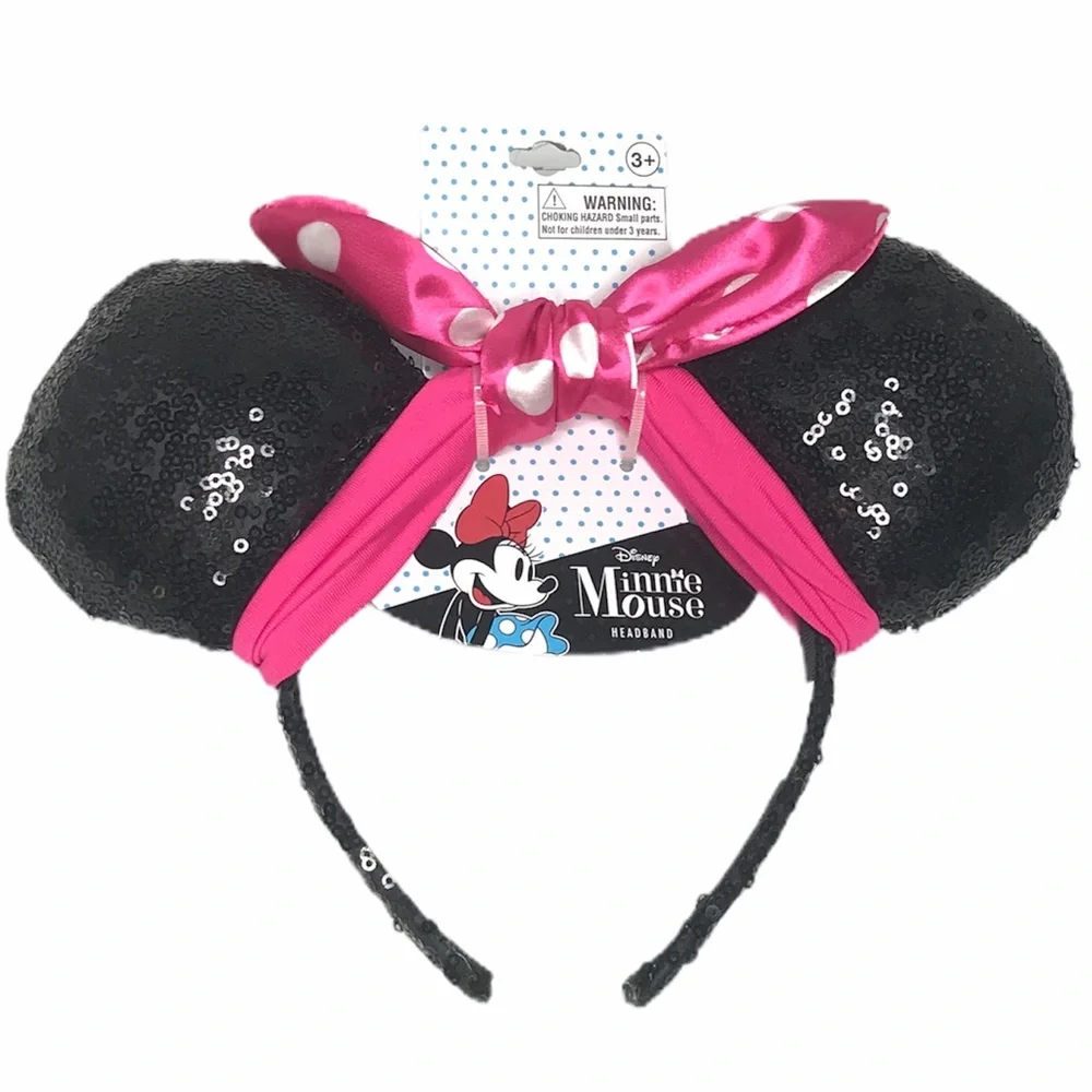 Minnie Mouse Disney Ears with Pink Bow, Black